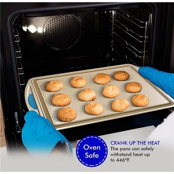 2 Piece Cookie Sheet Baking Pan Set, Gold Nonstick Trays (Blue) - Picture 5 of 6